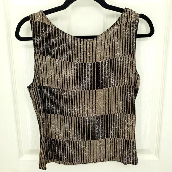VTG 90s Xscape Shimmer Stretch Gold/Black Sleeveless Shell Top M - Picture 2 of 12